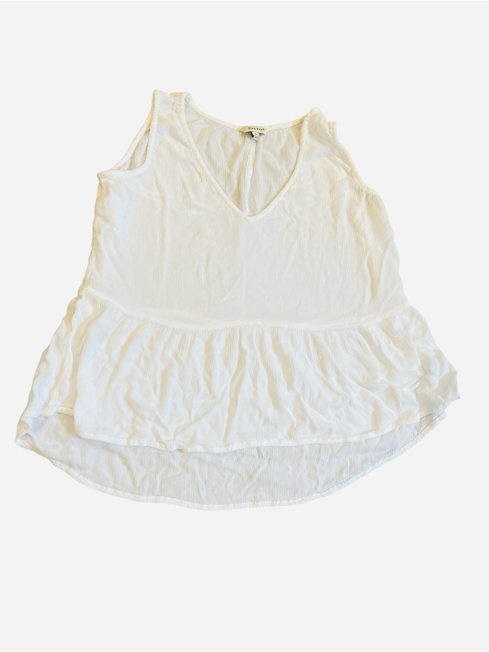 V-Neck White Sleeveless Ruffle Hem Tank Top